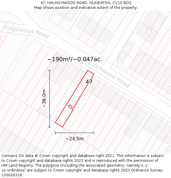 47, HAUNCHWOOD ROAD, NUNEATON, CV10 8DQ: Plot and title map