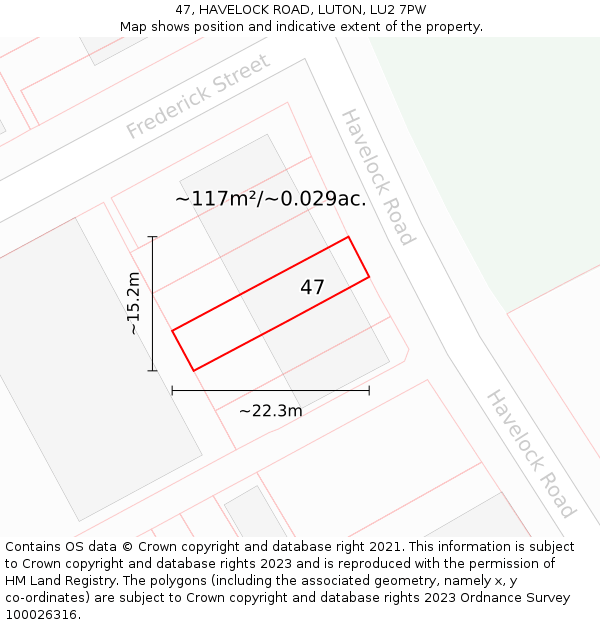 47, HAVELOCK ROAD, LUTON, LU2 7PW: Plot and title map