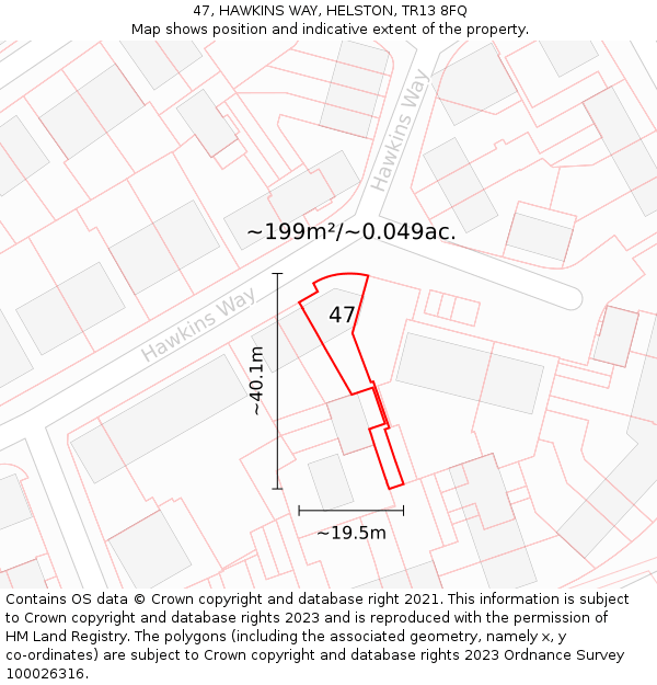 47, HAWKINS WAY, HELSTON, TR13 8FQ: Plot and title map
