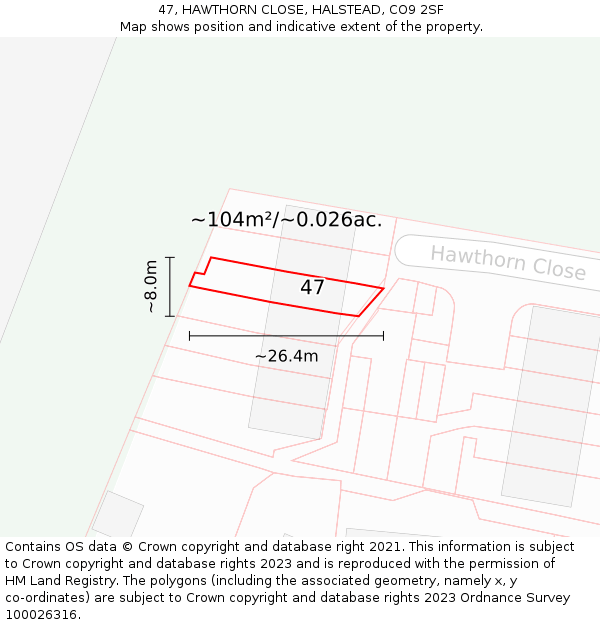 47, HAWTHORN CLOSE, HALSTEAD, CO9 2SF: Plot and title map