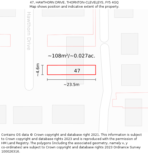 47, HAWTHORN DRIVE, THORNTON-CLEVELEYS, FY5 4GQ: Plot and title map