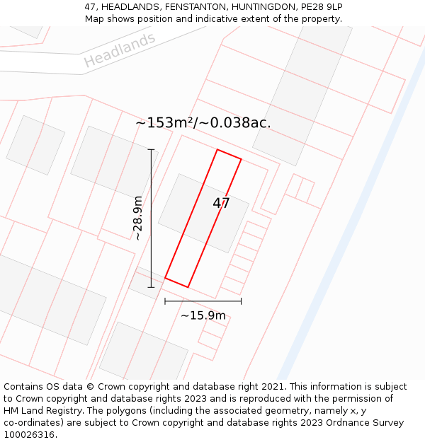 47, HEADLANDS, FENSTANTON, HUNTINGDON, PE28 9LP: Plot and title map
