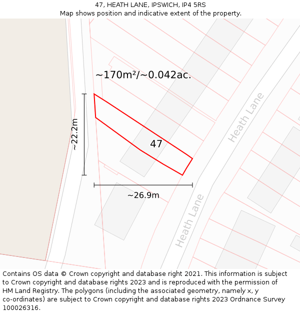 47, HEATH LANE, IPSWICH, IP4 5RS: Plot and title map