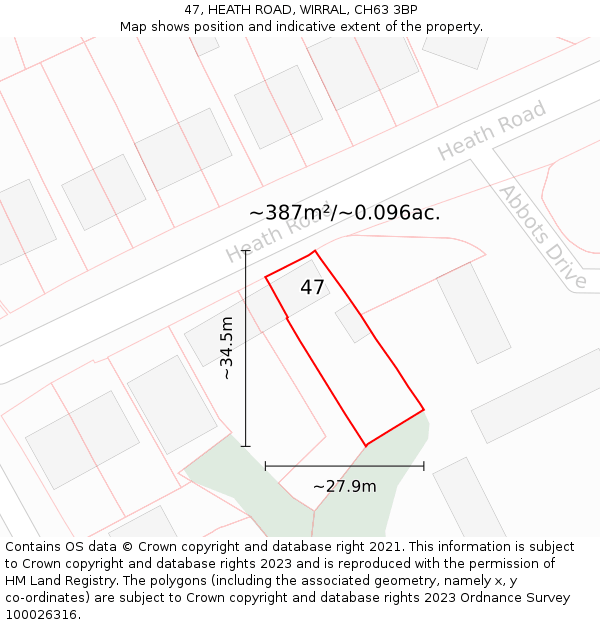47, HEATH ROAD, WIRRAL, CH63 3BP: Plot and title map