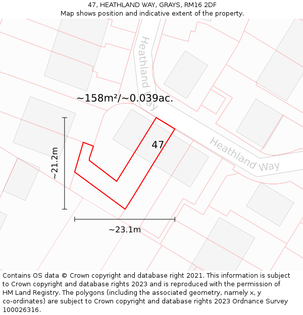 47, HEATHLAND WAY, GRAYS, RM16 2DF: Plot and title map