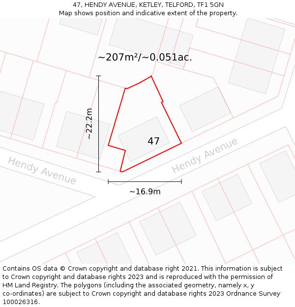 47, HENDY AVENUE, KETLEY, TELFORD, TF1 5GN: Plot and title map