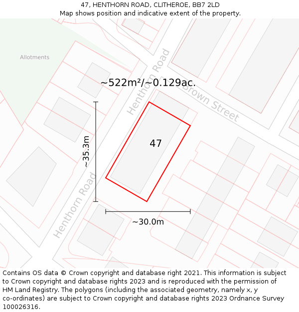 47, HENTHORN ROAD, CLITHEROE, BB7 2LD: Plot and title map