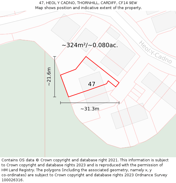 47, HEOL Y CADNO, THORNHILL, CARDIFF, CF14 9EW: Plot and title map