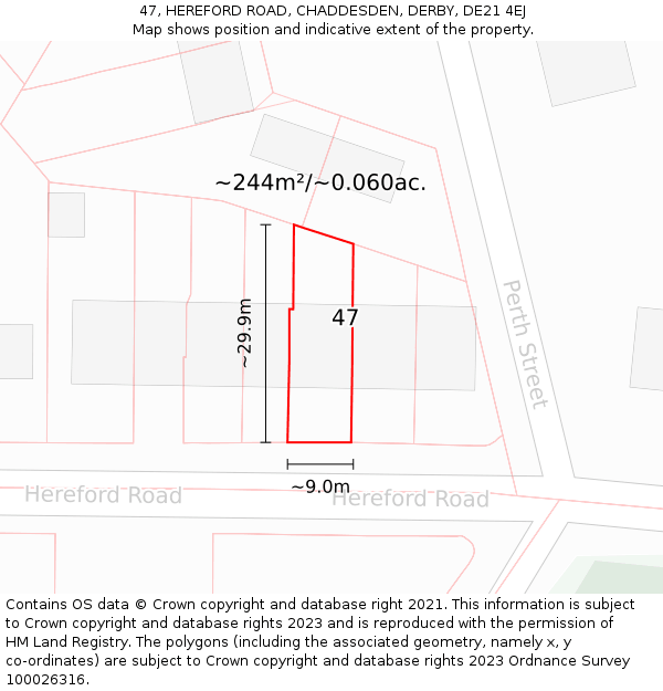 47, HEREFORD ROAD, CHADDESDEN, DERBY, DE21 4EJ: Plot and title map