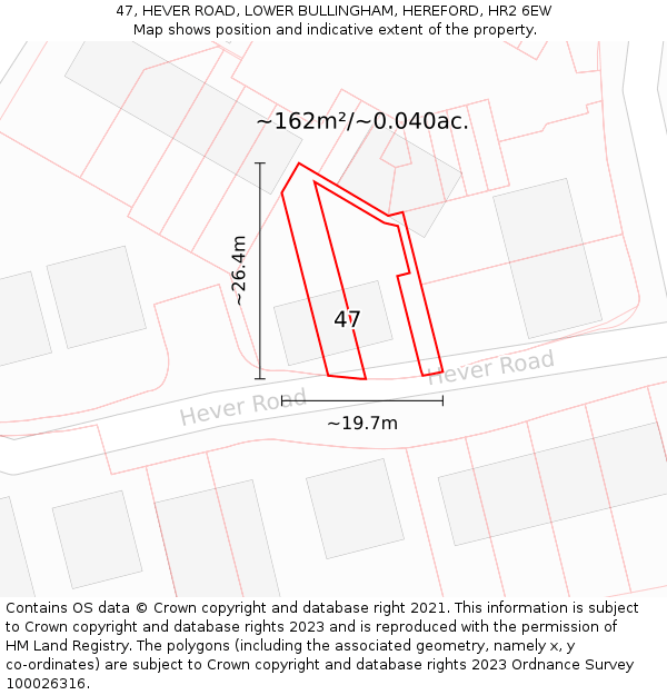 47, HEVER ROAD, LOWER BULLINGHAM, HEREFORD, HR2 6EW: Plot and title map