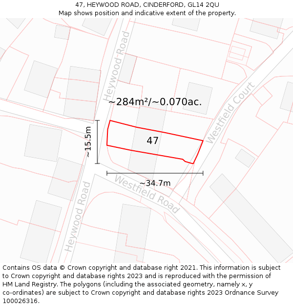 47, HEYWOOD ROAD, CINDERFORD, GL14 2QU: Plot and title map
