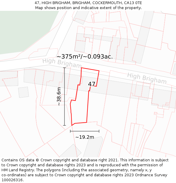 47, HIGH BRIGHAM, BRIGHAM, COCKERMOUTH, CA13 0TE: Plot and title map