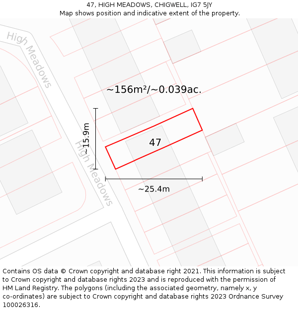 47, HIGH MEADOWS, CHIGWELL, IG7 5JY: Plot and title map