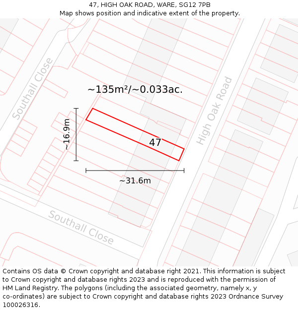 47, HIGH OAK ROAD, WARE, SG12 7PB: Plot and title map