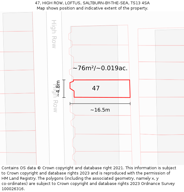 47, HIGH ROW, LOFTUS, SALTBURN-BY-THE-SEA, TS13 4SA: Plot and title map