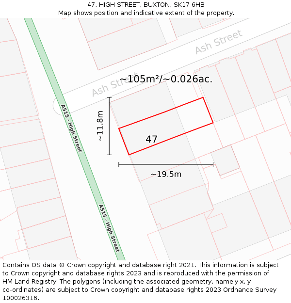 47, HIGH STREET, BUXTON, SK17 6HB: Plot and title map