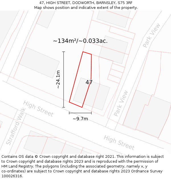 47, HIGH STREET, DODWORTH, BARNSLEY, S75 3RF: Plot and title map