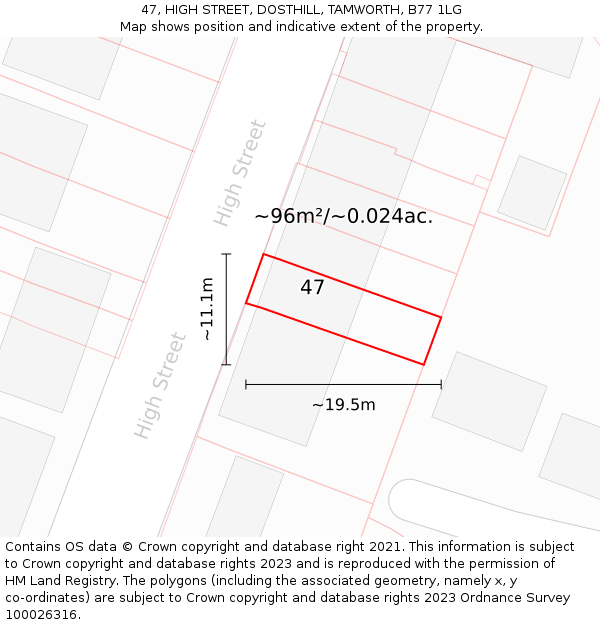 47, HIGH STREET, DOSTHILL, TAMWORTH, B77 1LG: Plot and title map
