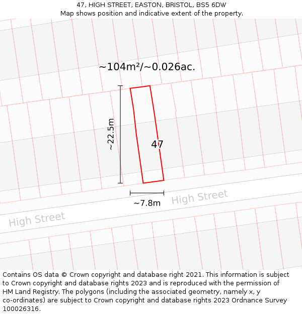 47, HIGH STREET, EASTON, BRISTOL, BS5 6DW: Plot and title map