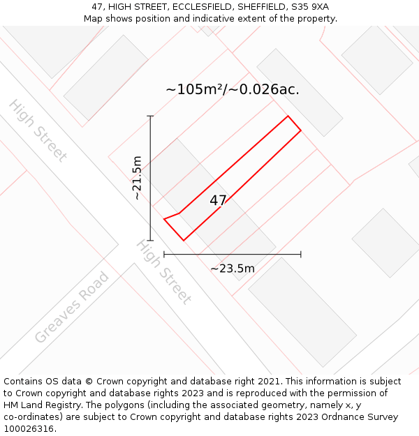 47, HIGH STREET, ECCLESFIELD, SHEFFIELD, S35 9XA: Plot and title map