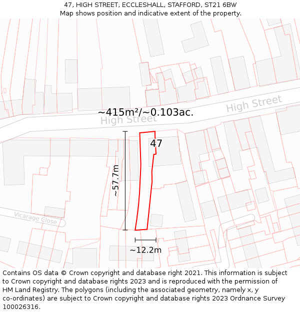 47, HIGH STREET, ECCLESHALL, STAFFORD, ST21 6BW: Plot and title map