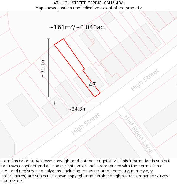 47, HIGH STREET, EPPING, CM16 4BA: Plot and title map