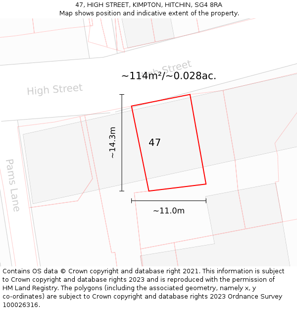 47, HIGH STREET, KIMPTON, HITCHIN, SG4 8RA: Plot and title map