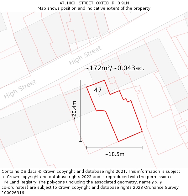 47, HIGH STREET, OXTED, RH8 9LN: Plot and title map