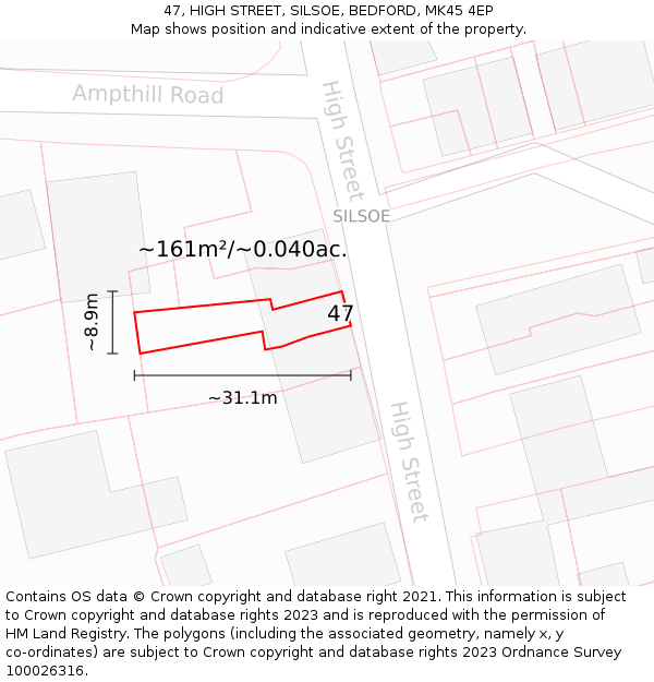 47, HIGH STREET, SILSOE, BEDFORD, MK45 4EP: Plot and title map