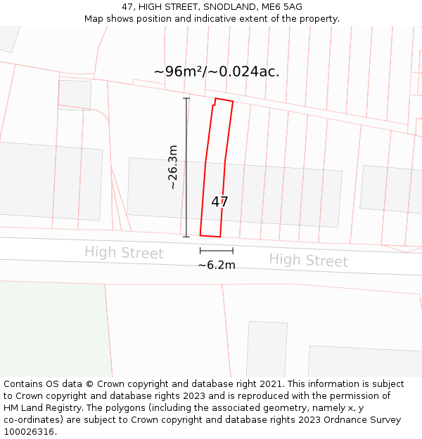47, HIGH STREET, SNODLAND, ME6 5AG: Plot and title map
