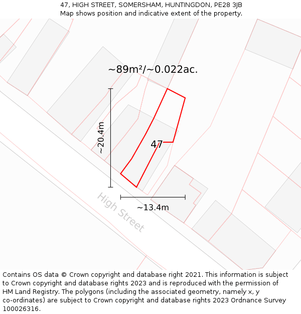 47, HIGH STREET, SOMERSHAM, HUNTINGDON, PE28 3JB: Plot and title map