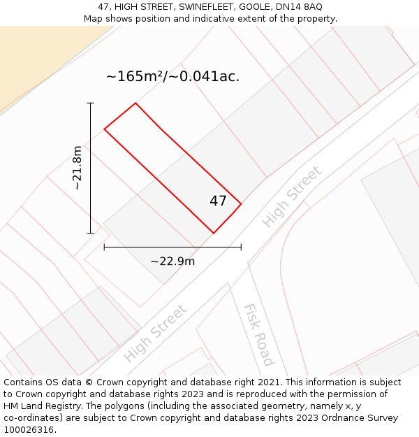 47, HIGH STREET, SWINEFLEET, GOOLE, DN14 8AQ: Plot and title map