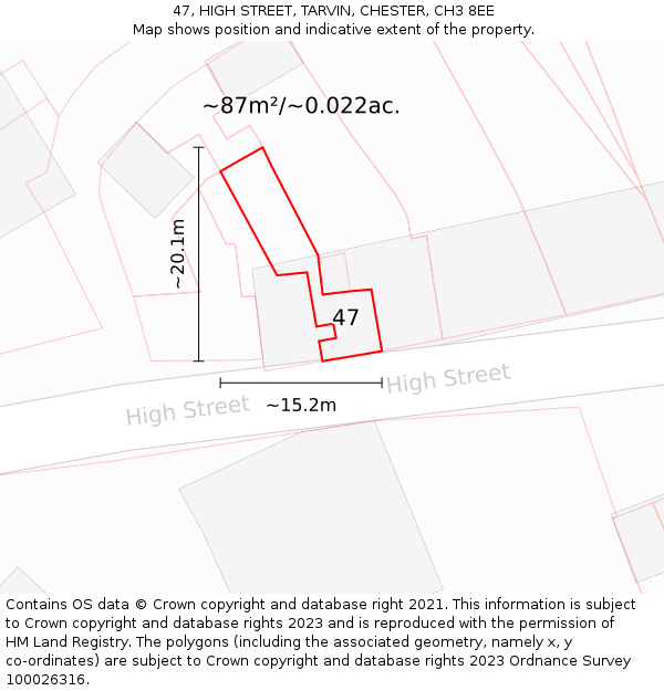 47, HIGH STREET, TARVIN, CHESTER, CH3 8EE: Plot and title map