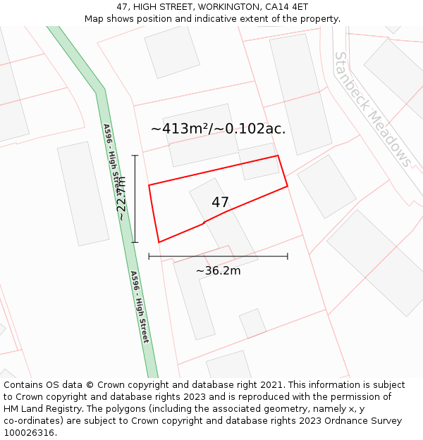 47, HIGH STREET, WORKINGTON, CA14 4ET: Plot and title map