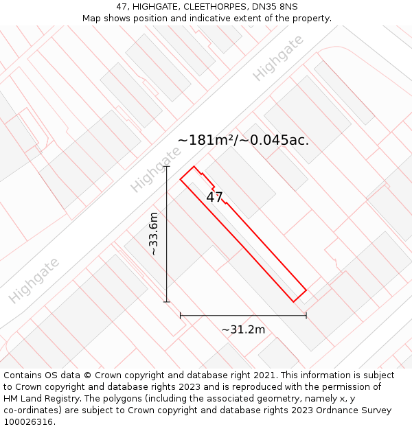 47, HIGHGATE, CLEETHORPES, DN35 8NS: Plot and title map