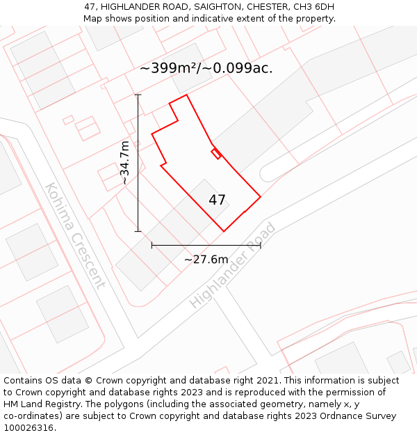 47, HIGHLANDER ROAD, SAIGHTON, CHESTER, CH3 6DH: Plot and title map