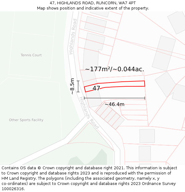 47, HIGHLANDS ROAD, RUNCORN, WA7 4PT: Plot and title map