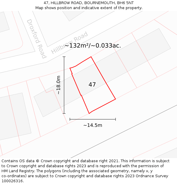 47, HILLBROW ROAD, BOURNEMOUTH, BH6 5NT: Plot and title map