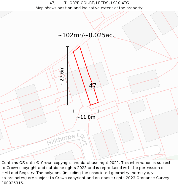 47, HILLTHORPE COURT, LEEDS, LS10 4TG: Plot and title map