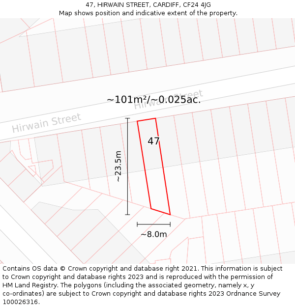 47, HIRWAIN STREET, CARDIFF, CF24 4JG: Plot and title map