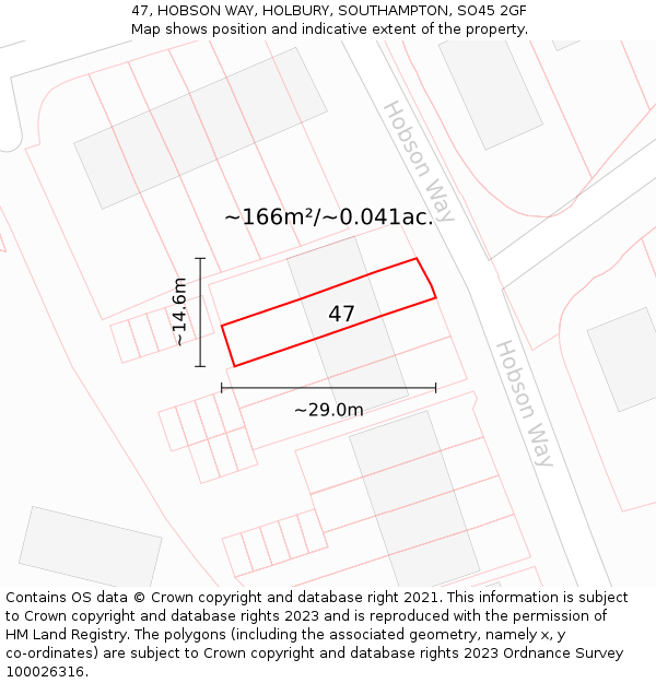 47, HOBSON WAY, HOLBURY, SOUTHAMPTON, SO45 2GF: Plot and title map
