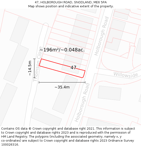 47, HOLBOROUGH ROAD, SNODLAND, ME6 5PA: Plot and title map