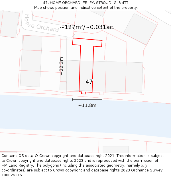 47, HOME ORCHARD, EBLEY, STROUD, GL5 4TT: Plot and title map