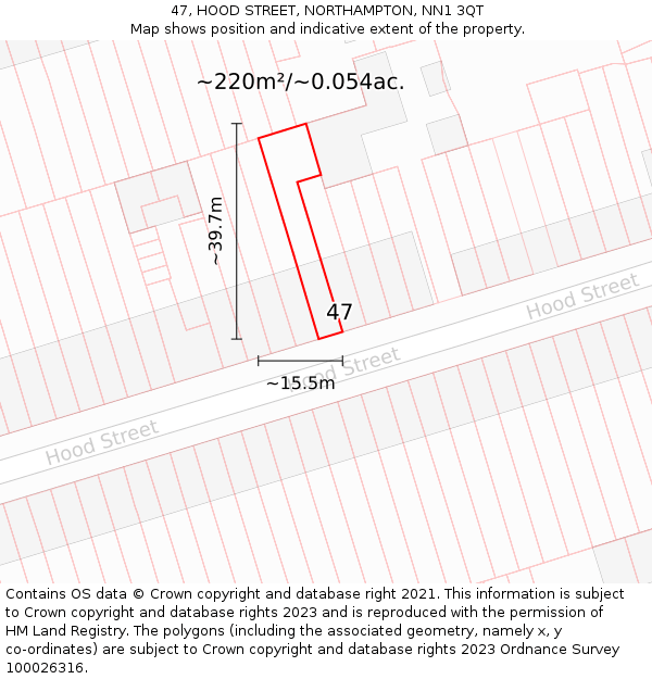47, HOOD STREET, NORTHAMPTON, NN1 3QT: Plot and title map