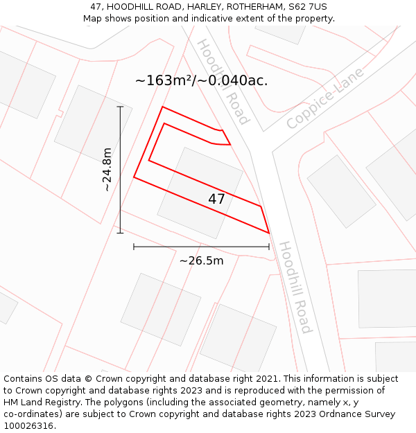 47, HOODHILL ROAD, HARLEY, ROTHERHAM, S62 7US: Plot and title map