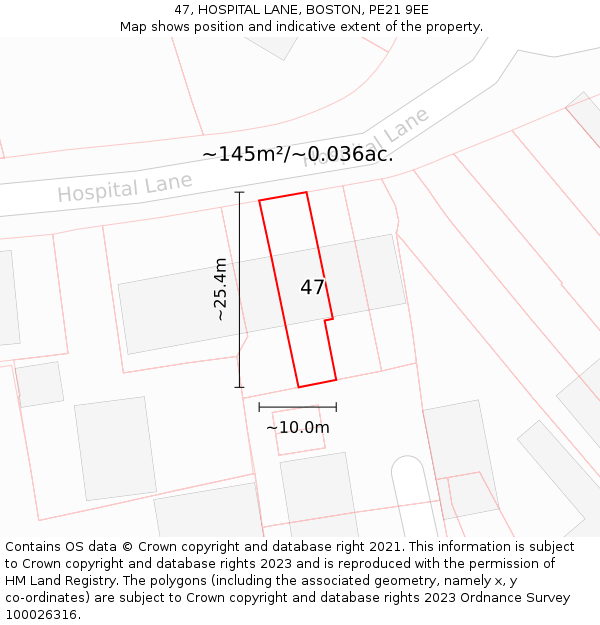 47, HOSPITAL LANE, BOSTON, PE21 9EE: Plot and title map