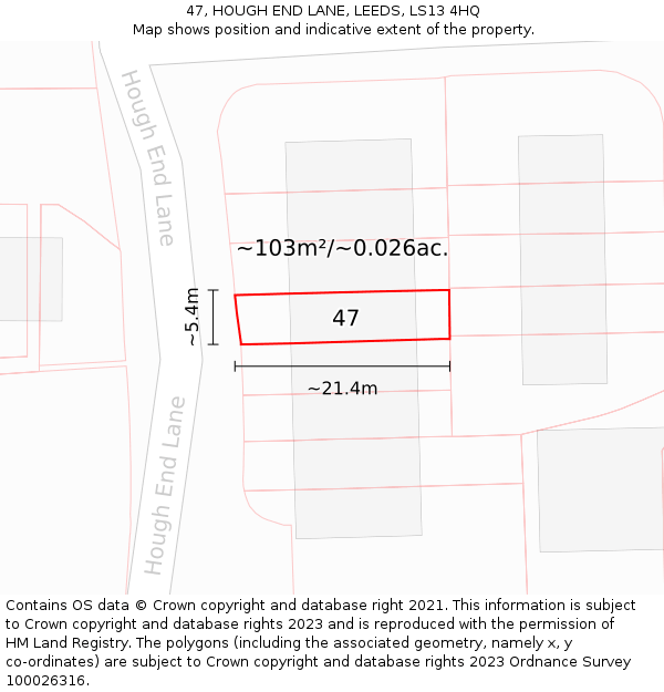 47, HOUGH END LANE, LEEDS, LS13 4HQ: Plot and title map