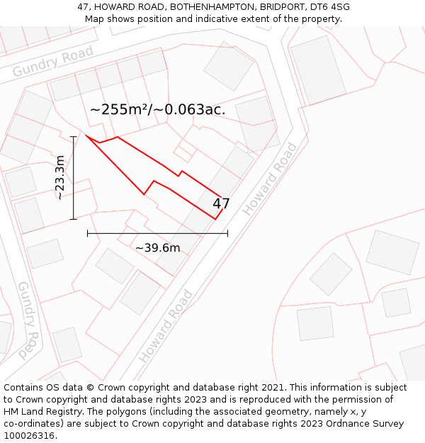 47, HOWARD ROAD, BOTHENHAMPTON, BRIDPORT, DT6 4SG: Plot and title map