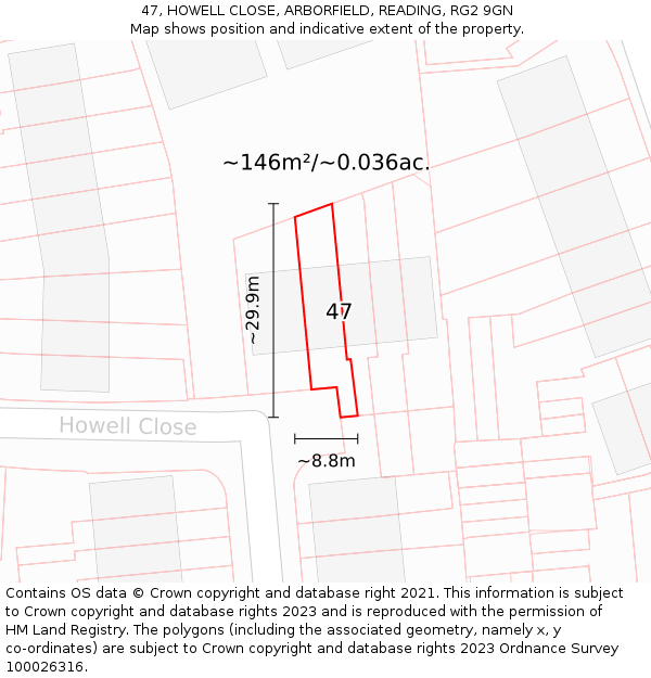47, HOWELL CLOSE, ARBORFIELD, READING, RG2 9GN: Plot and title map