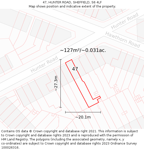 47, HUNTER ROAD, SHEFFIELD, S6 4LF: Plot and title map
